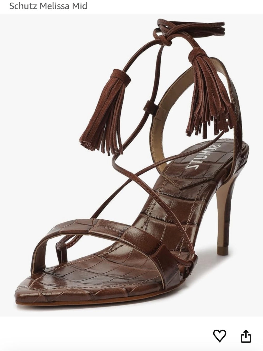 Schutz Melissa Croc Embossed Leather Tassel Lace-Up Heel